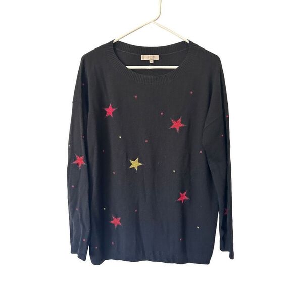 Hobbs London Black Boat Neck Embroidered Multicolor Star Sweater Size M Cosmic - Picture 1 of 11